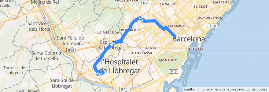 Mapa del recorrido 68 Cornellà/ Hospital Clínic de la línea  en Barcelona.
