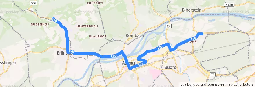 Mapa del recorrido Bus 2: Erlinsbach => Rohr AG de la línea  en Bezirk Aarau.