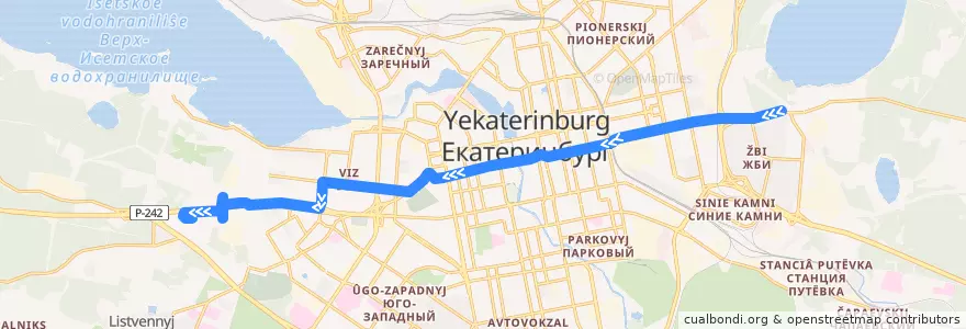 Mapa del recorrido Автобус 25. Высоцкого - ТЦ «Мега» de la línea  en городской округ Екатеринбург.