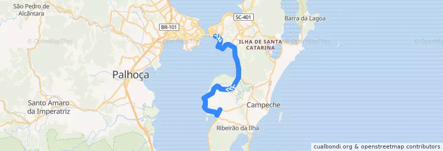 Mapa del recorrido Ônibus 467: Tapera via Saco dos Limões, TICEN => Tapera, Volta de la línea  en فلوريانوبوليس.