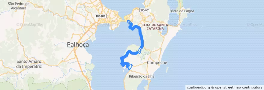 Mapa del recorrido Ônibus 467: Tapera via Saco dos Limões, Tapera => TICEN, Ida de la línea  en Florianópolis.