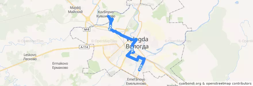 Mapa del recorrido Автобус №7: Архангельская - Берег de la línea  en ヴォログダ管区.