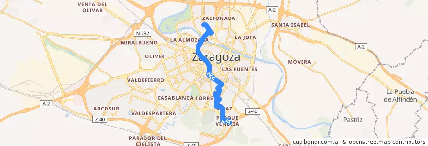 Mapa del recorrido Bus 23: Parque Venecia => Actur-Rey Fernando de la línea  en Saragozza.