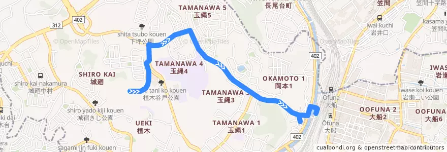 Mapa del recorrido 大船35系統 de la línea  en 鎌倉市.