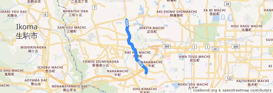 Mapa del recorrido 学園前駅（南） - 赤膚山 (Gakuemmae Station to Akahadayama) de la línea  en 奈良市.