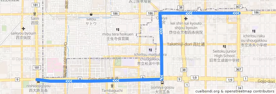 Mapa del recorrido バス: 32: 銀閣寺前 => 京都外大前 de la línea  en Kyoto.