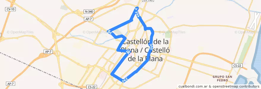 Mapa del recorrido L8 Hospital General-Hospital General de la línea  en Castelló de la Plana.