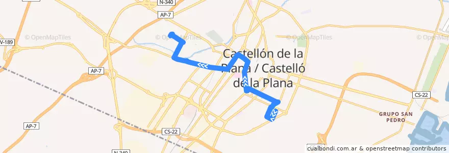 Mapa del recorrido L12 Comissaria Policia-Passeig Ribalta-UJI de la línea  en Кастельон-де-ла-Плана.