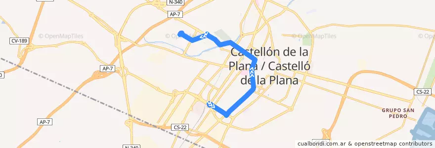 Mapa del recorrido L15 Poliesportiu Ciutat de Castelló - U.J.I. de la línea  en Castelló de la Plana.
