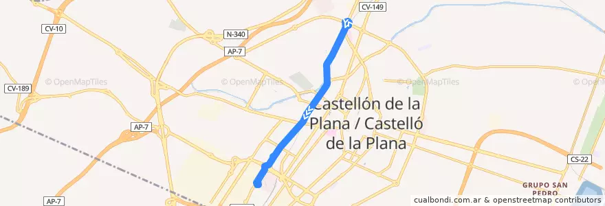 Mapa del recorrido L16 Hospital General - Estació Intermodal - Salera - Estepark de la línea  en Castelló de la Plana.