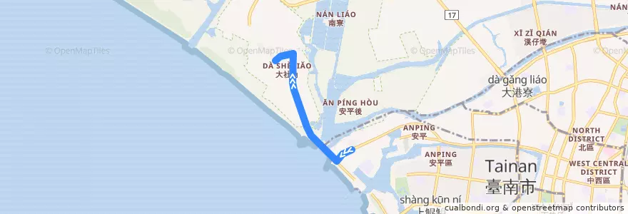 Mapa del recorrido 2路(延駛四草_往程) de la línea  en 臺南市.