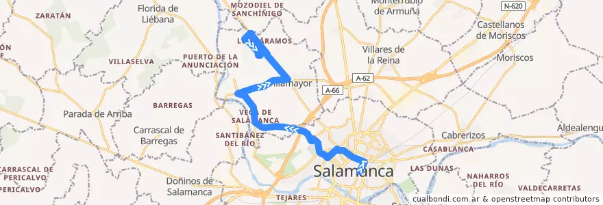 Mapa del recorrido Salamanca → Los Almendros de la línea  en Salamanca.