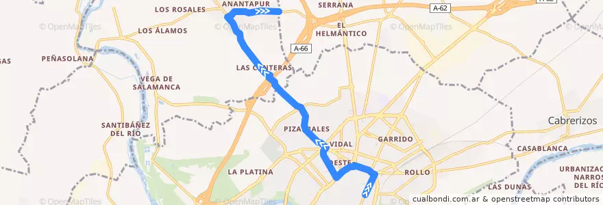 Mapa del recorrido Salamanca → Villamayor de la línea  en サラマンカ.