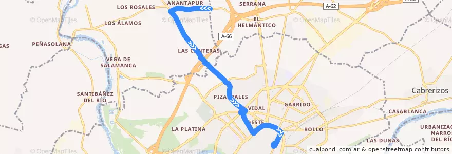 Mapa del recorrido Villamayor → Salamanca de la línea  en Salamanca.