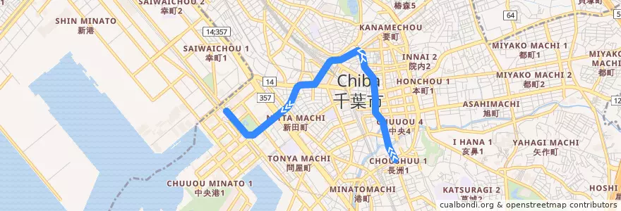 Mapa del recorrido 千葉都市モノレール1号線 de la línea  en 中央区.