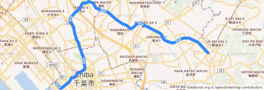 Mapa del recorrido 千葉都市モノレール2号線 de la línea  en 千葉市.