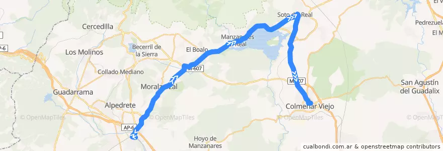 Mapa del recorrido Bus 720: Collado Villalba → Colmenar Viejo de la línea  en Comunidad de Madrid.