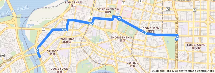 Mapa del recorrido 臺北市 38 環南市場-大安森林公園 (返程) de la línea  en تایپه.