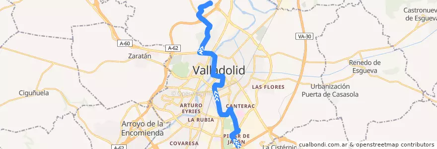 Mapa del recorrido Bus 4: Pinar del Jalón => Fuente Berrocal de la línea  en Valladolid.