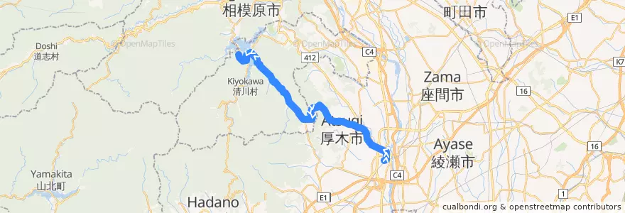 Mapa del recorrido 厚20 de la línea  en 神奈川県.