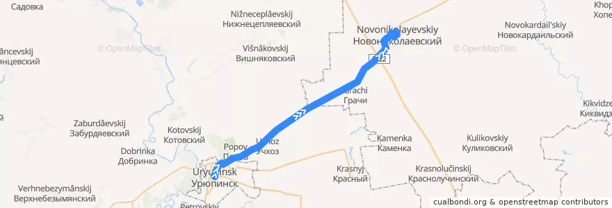 Mapa del recorrido Урюпинск – Новониколаевский de la línea  en Волгоградская область.