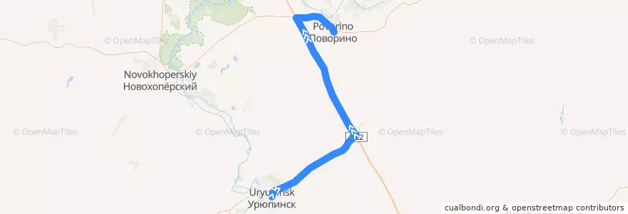 Mapa del recorrido Урюпинск – Поворино de la línea  en Russia.