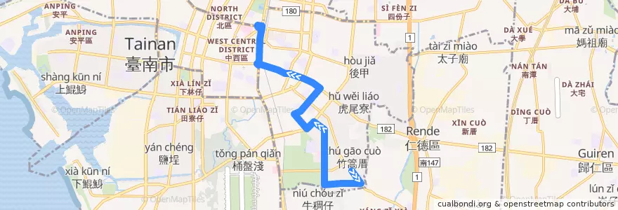 Mapa del recorrido 3路(往竹篙厝_往程) de la línea  en 東区.