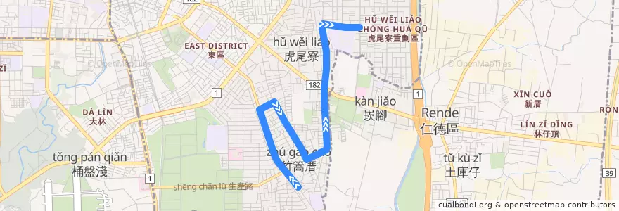 Mapa del recorrido 3路(繞駛復興國中_往程) de la línea  en 東區.