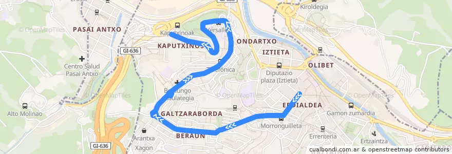 Mapa del recorrido Morrongileta - Beraun - Kaputxinos de la línea  en Errenteria.