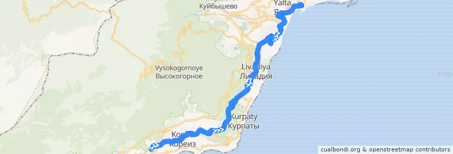 Mapa del recorrido Маршрут автобуса № 122: Верхний Мисхор-Ялта. Вещевой рынок de la línea  en городской округ Ялта.