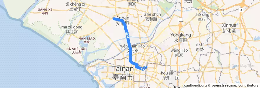 Mapa del recorrido 3路(往海東國小_往程) de la línea  en 臺南市.