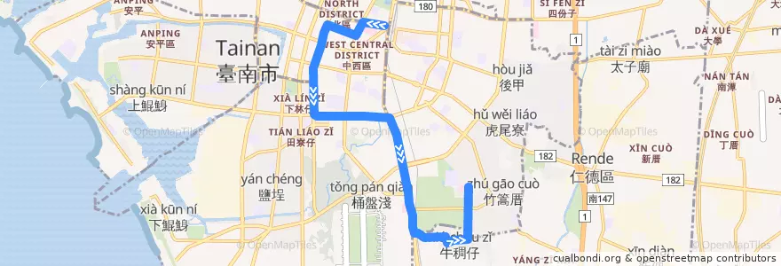 Mapa del recorrido 5路(往市立醫院_往程) de la línea  en Tainan.