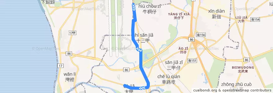 Mapa del recorrido 5路(往大甲里_往程) de la línea  en 런더구.