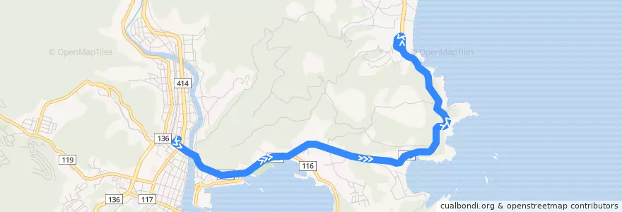 Mapa del recorrido 下田駅-白浜海水浴場 de la línea  en 下田市.