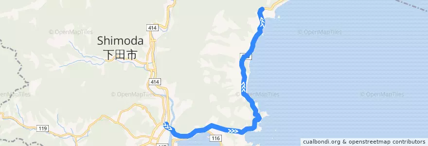 Mapa del recorrido 下田駅-板戸一色 de la línea  en 下田市.