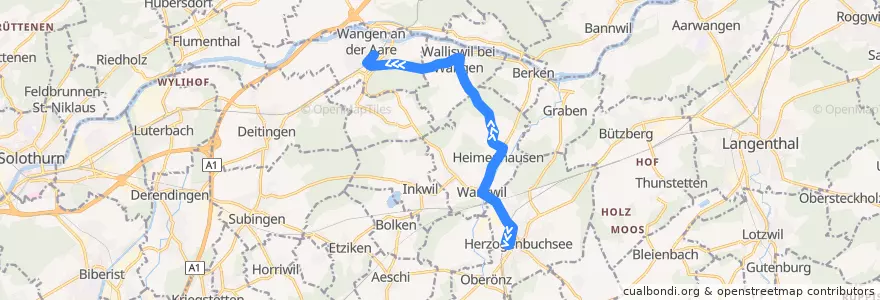 Mapa del recorrido Bus 51: Wangen an der Aare => Walliswil => Herzogenbuchsee de la línea  en Verwaltungskreis Oberaargau.