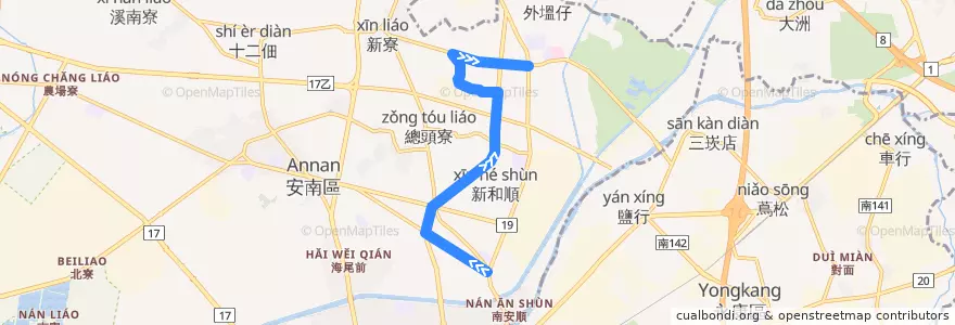 Mapa del recorrido 18路(繞駛北安路_往程) de la línea  en 安南区.