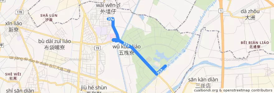 Mapa del recorrido 18路(延駛歷史博物館_往程) de la línea  en Тайнань.