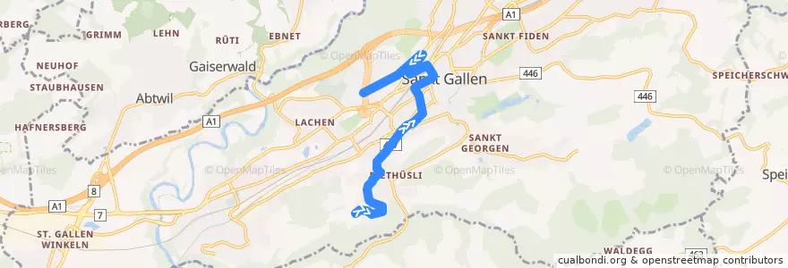 Mapa del recorrido Bus 10: Oberhofstetten => Röteli de la línea  en St. Gallen.