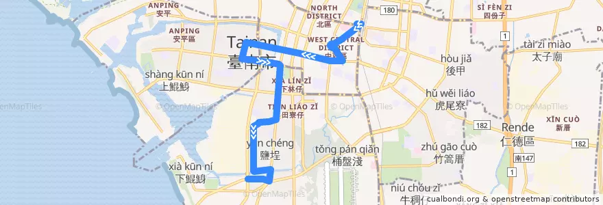 Mapa del recorrido 6路(往新興國宅_往程) de la línea  en Tainan.