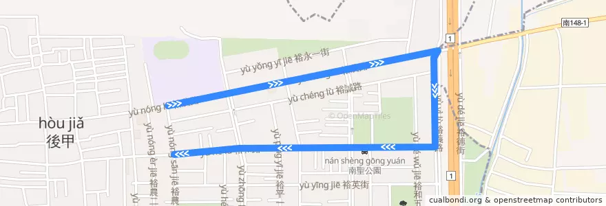 Mapa del recorrido 6路(繞駛南聖公園_往程) de la línea  en 東區.