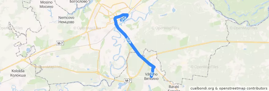 Mapa del recorrido Автобус №139: Владимир => Вяткино de la línea  en Oblast Wladimir.
