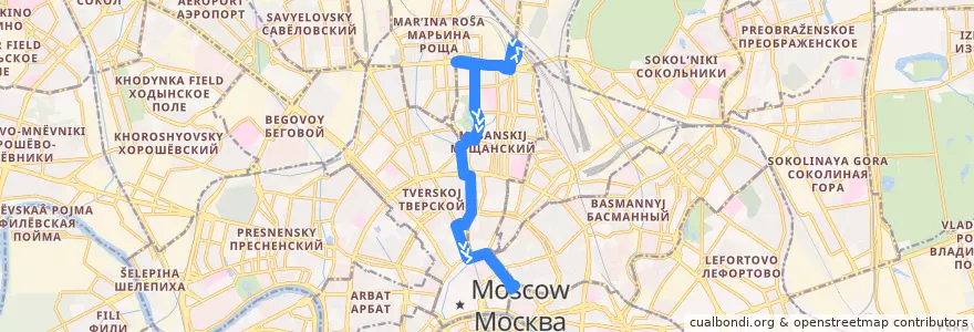 Mapa del recorrido Автобус 38: Рижский вокзал => Метро «Китай-город» de la línea  en Moskou.