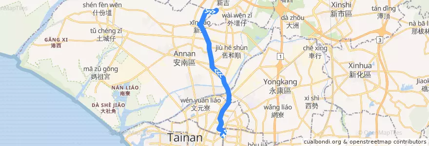 Mapa del recorrido 9路(正線_往程) de la línea  en تاينان.
