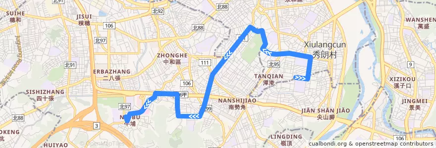 Mapa del recorrido 新北市 橘2 秀山-中和(返程) de la línea  en Neu-Taipeh.