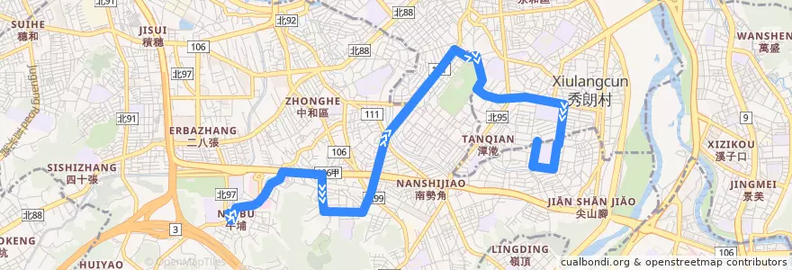 Mapa del recorrido 新北市 橘2 中和-秀山(往程) de la línea  en Nuova Taipei.
