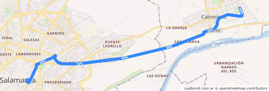 Mapa del recorrido Cabrerizos → Salamanca de la línea  en Salamanca.