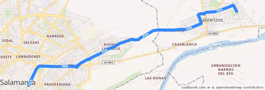 Mapa del recorrido Salamanca → Cabrerizos de la línea  en Salamanque.