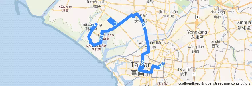Mapa del recorrido 10路(正線_往程) de la línea  en Tainan.