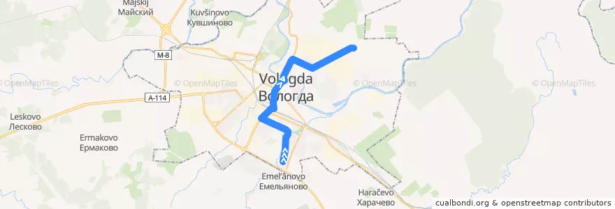 Mapa del recorrido Автобус №13: Осаново - Доронино de la línea  en ヴォログダ管区.